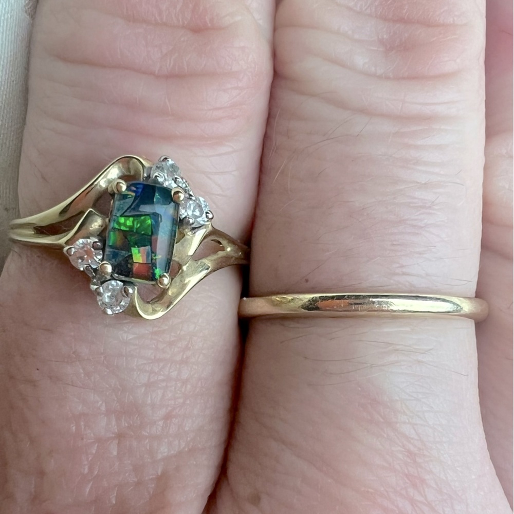 10K Gold Ring with Authentic Australian Black Opal Ring